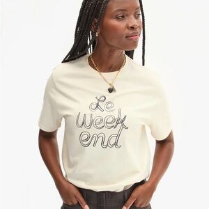 Clare V. Original Tee in Cream with Navy “Le Weekend” Print | Size XXL | EUC